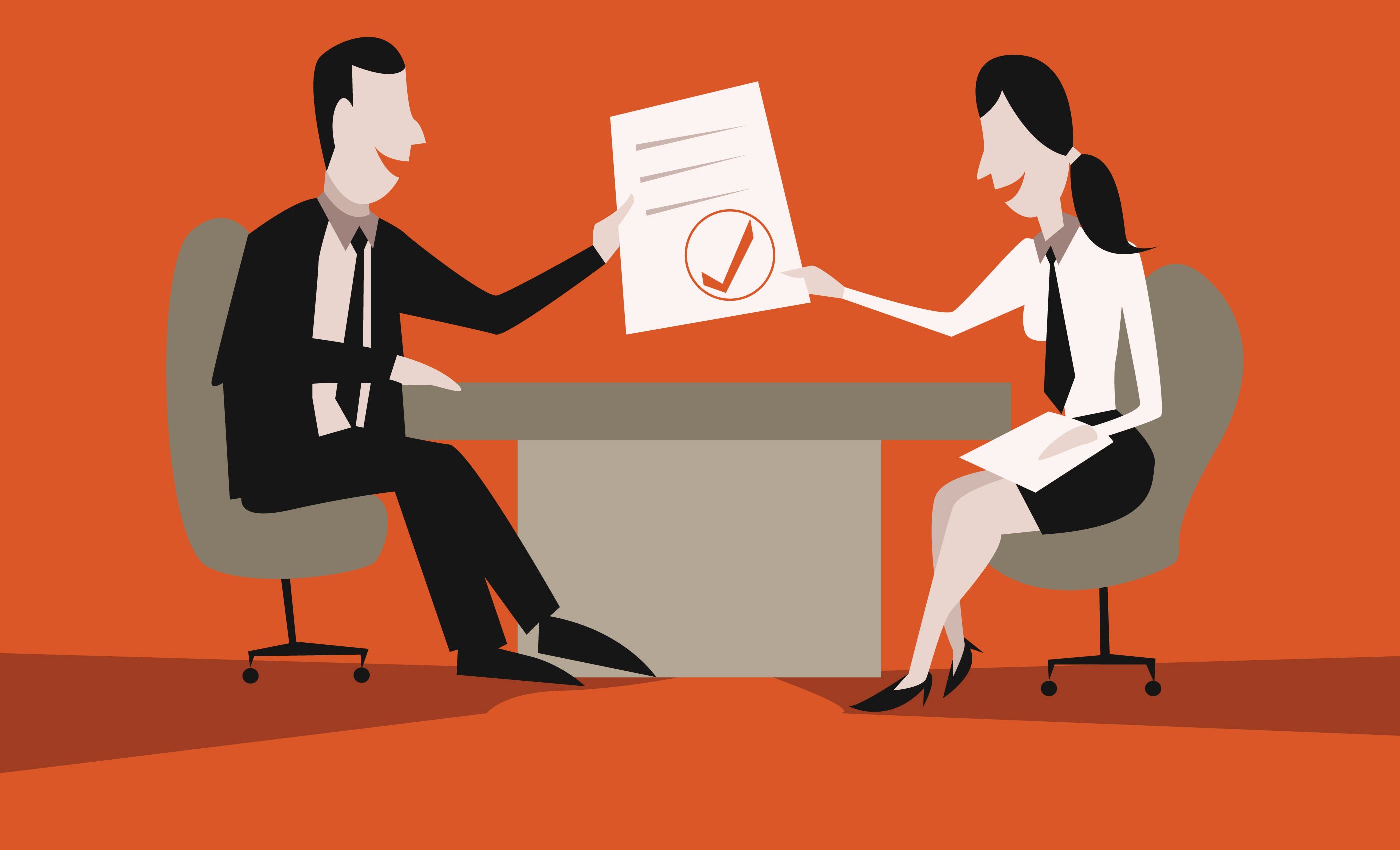Image of a man and woman engaging in an Interview
